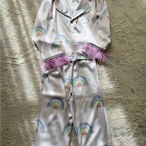 Kids Rainbow Pajama Set with Purple Trim